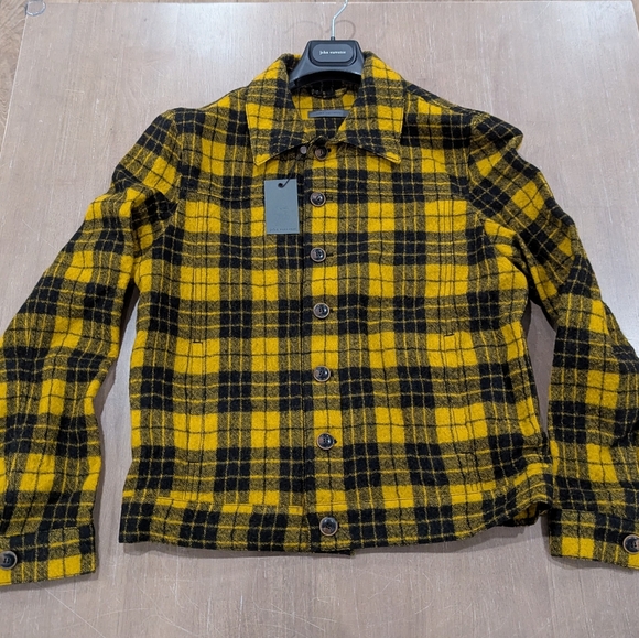 $998 John Varvatos Searcy Plaid Wool Blouson Jacket Canary 48 US 38